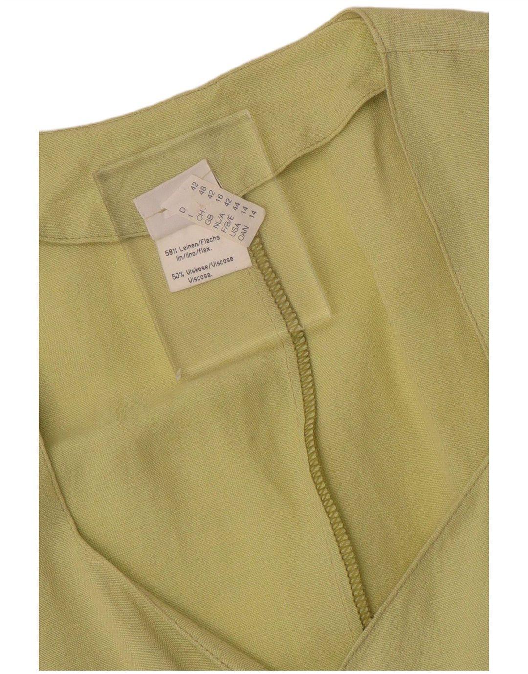 VINTAGE Γυναικείο κοντομάνικο πουκάμισο Μπλούζα UK 16 Μεγάλο Πράσινο Λινό