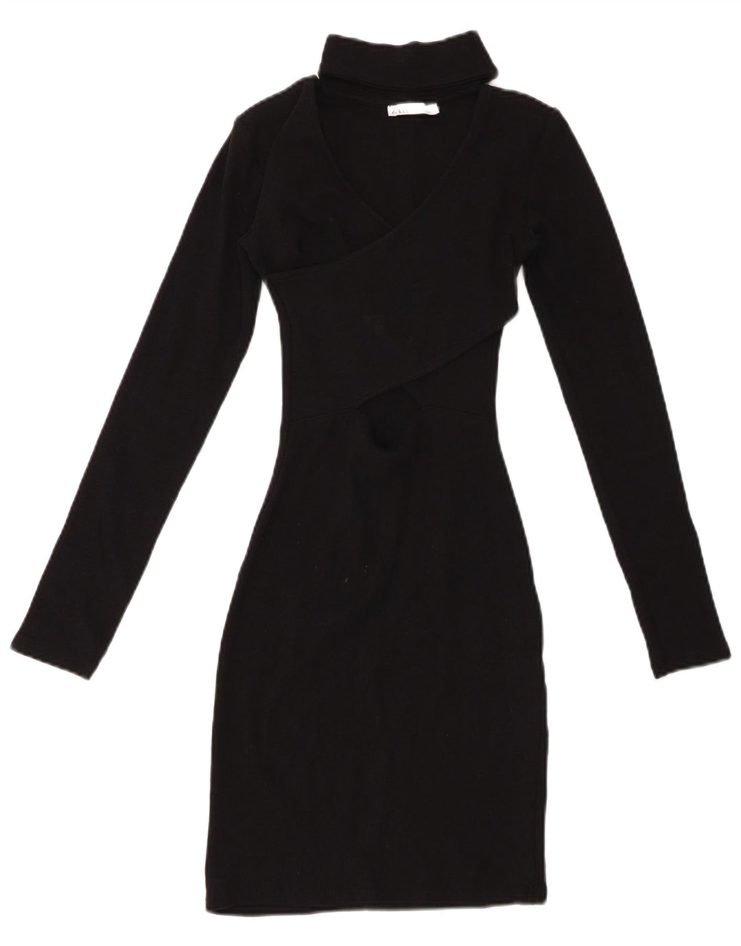 Γυναικείο μακρυμάνικο Bodycon φόρεμα ZARA UK 8 Μικρό μαύρο βαμβακερό