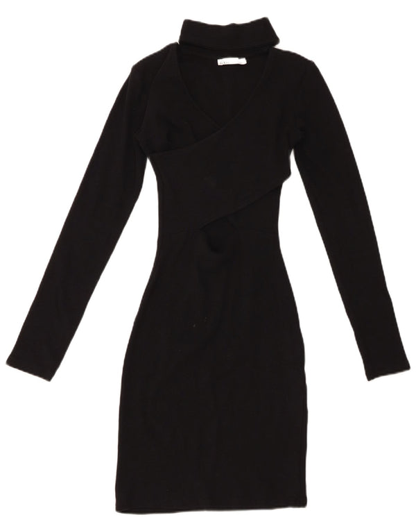 Γυναικείο μακρυμάνικο Bodycon φόρεμα ZARA UK 8 Μικρό μαύρο βαμβακερό