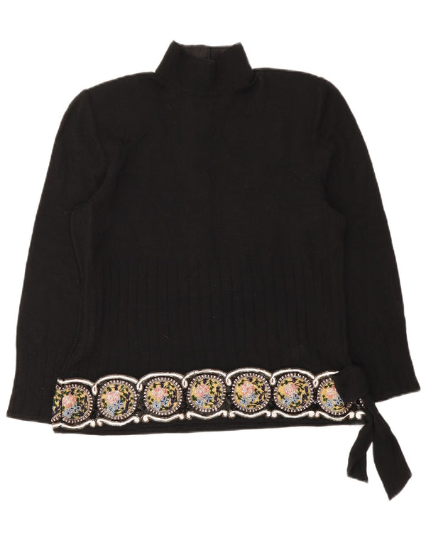 Giorgio Grati Γυναικείο πουλόβερ με λαιμό κουμπιά UK 12 Medium Black Floral