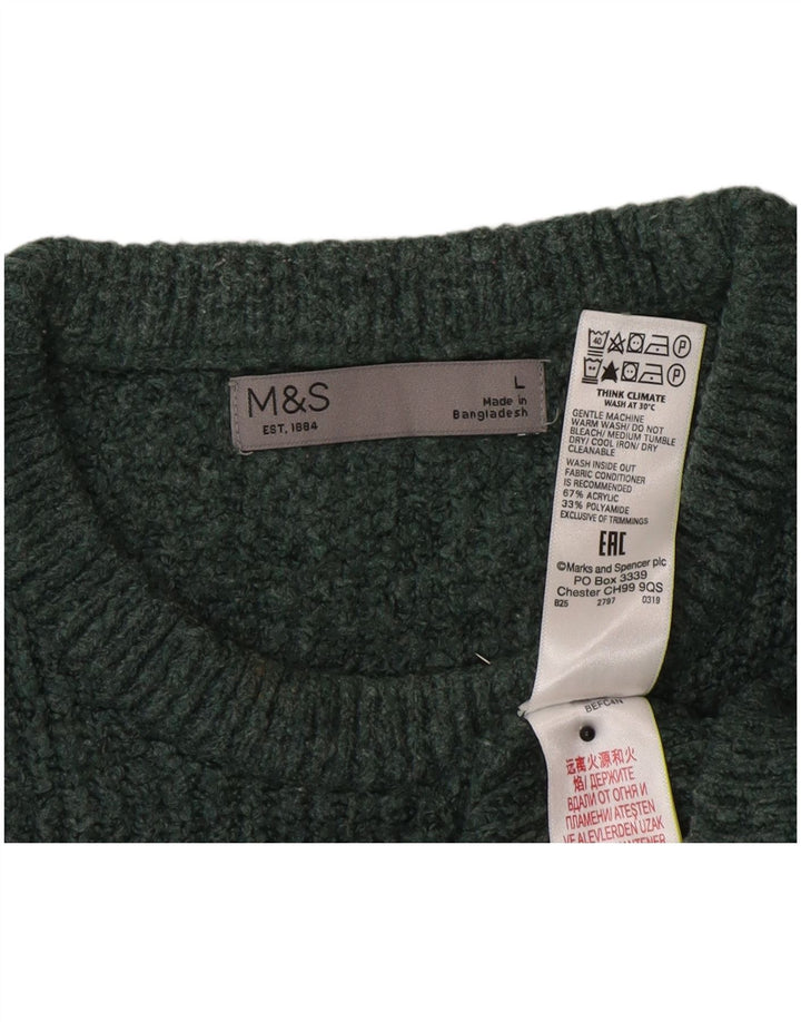 Marks & Spencer Ανδρικό πουλόβερ με λαιμόκοψη, μεγάλο πράσινο ακρυλικό
