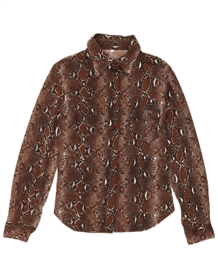 Vintage γυναικείο πουκάμισο μπλούζα UK 12 Medium καφέ Animal Print Polyester