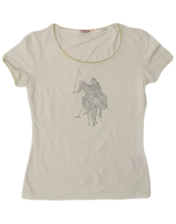 Πόλο Ασν. Γυναικείο T-Shirt Top UK 10 Small White Βαμβακερό
