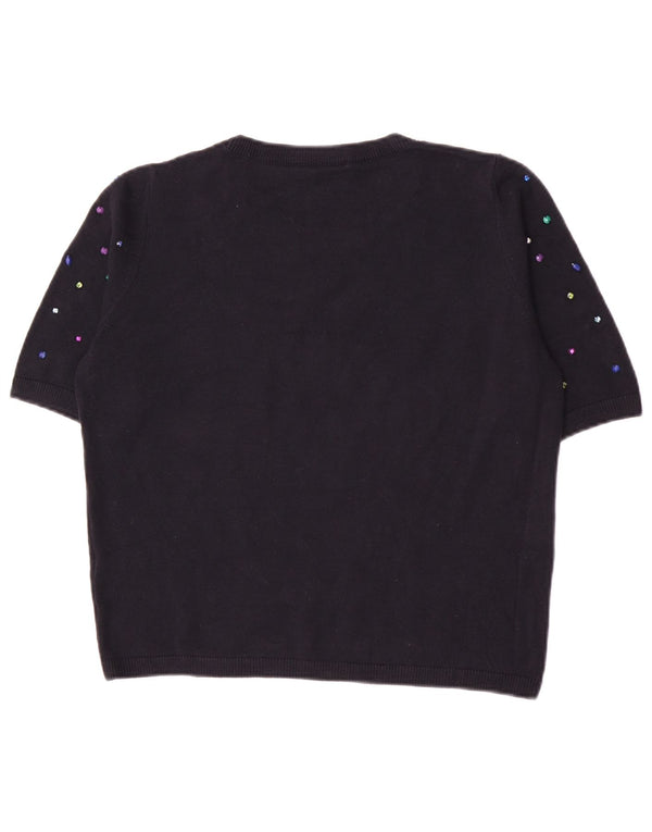 Marks & Spencer Γυναικείο Crop Boat Neck Jumper πουλόβερ UK 16 Large Navy Blue