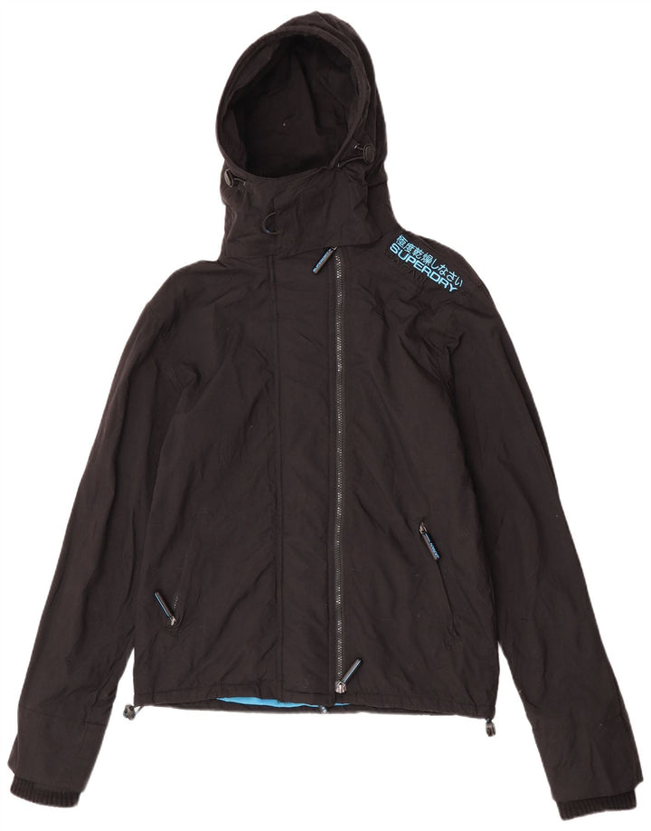 Superdry γυναικείο μπουφάν με κουκούλα αντιανεμικό UK 14 Medium Black Nylon