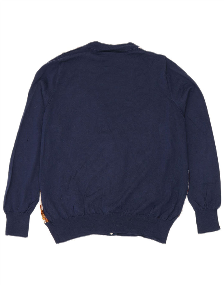 Vintage γυναικείο αφηρημένο πουλόβερ ζακέτα UK 16 Large Navy Blue