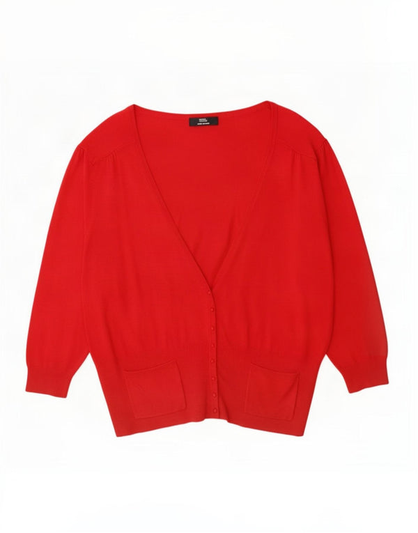 Marks & Spencer Γυναικείο πουλόβερ ζακέτα με 3/4 μανίκια UK 22 3XL Red Viscose