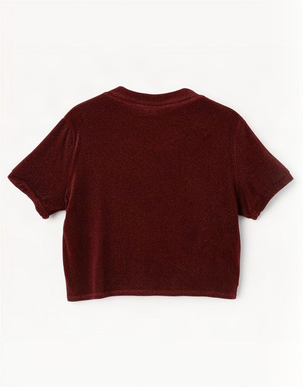 Topshop Γυναικεία Crop Μπλούζα Top UK 8 Small Maroon Flecked Viscose