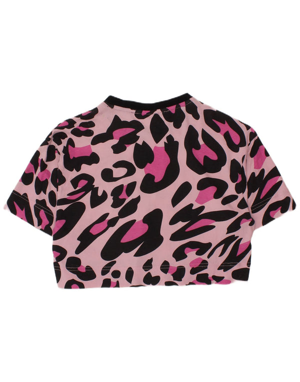 FILA Girls Crop Graphic T-Shirt Top 9-10 Years Pink Animal Print Cotton