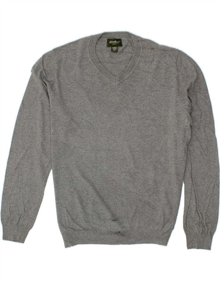 EDDIE BAUER Mens V-Neck Jumper Sweater Large Grey Cotton Vintage Eddie Bauer and Second-Hand Eddie Bauer from Messina Hembry 