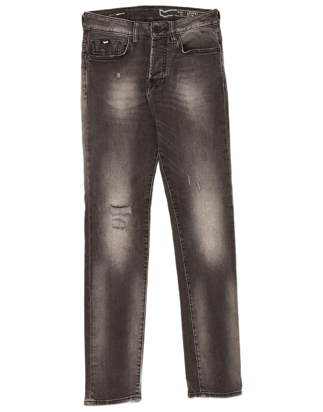 Gas Mens Anders Distressed Slim Jeans W30 L32 Γκρι βαμβακερό
