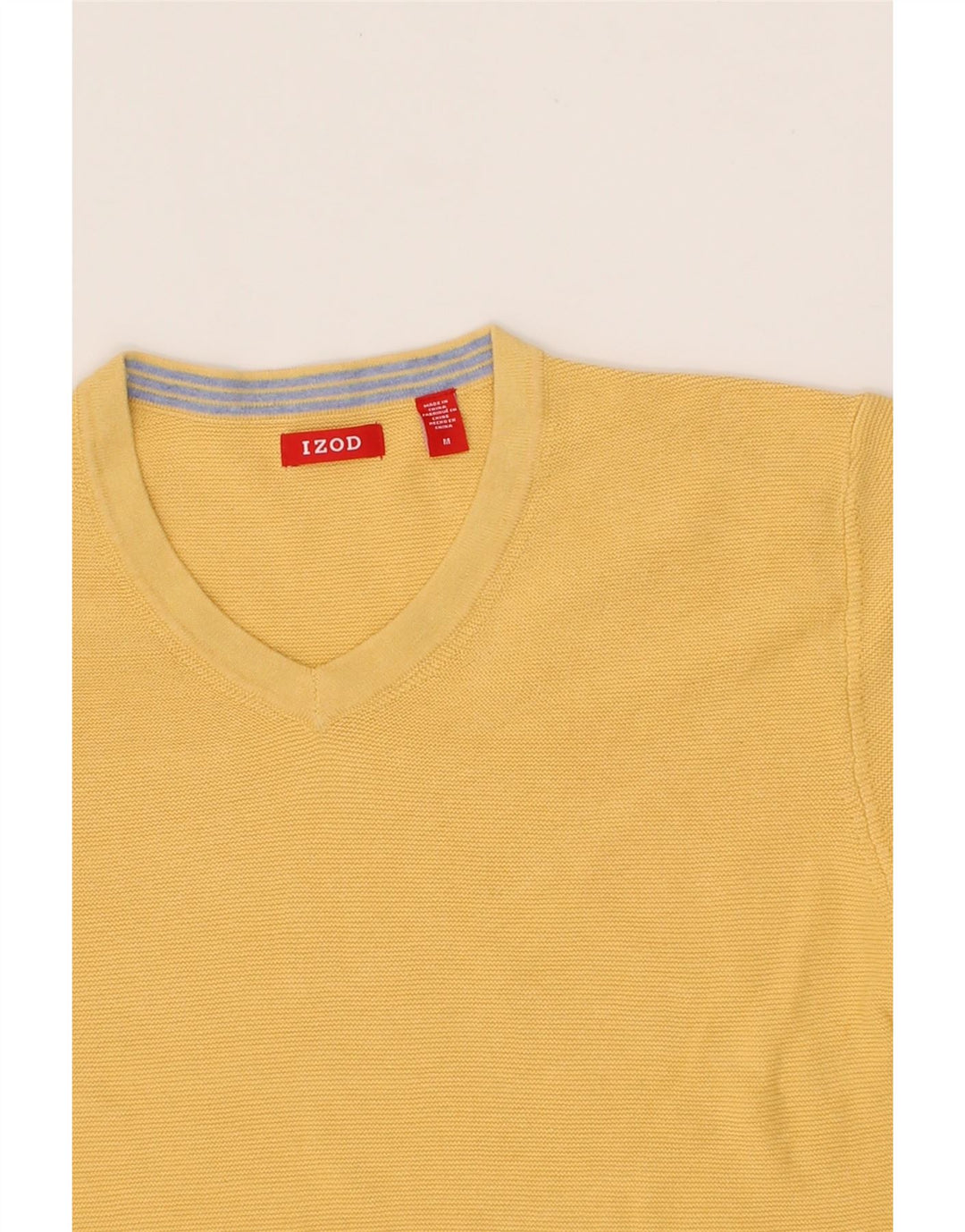 IZOD Mens V-Neck Jumper Sweater Medium Yellow Cotton Vintage Izod and Second-Hand Izod from Messina Hembry 