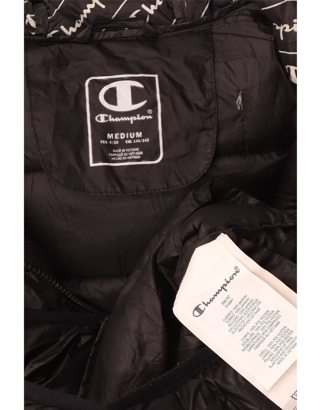 Μπουφάν Champion Boys Hooded Podded Jacket 9-10 Years Medium Black Polyester