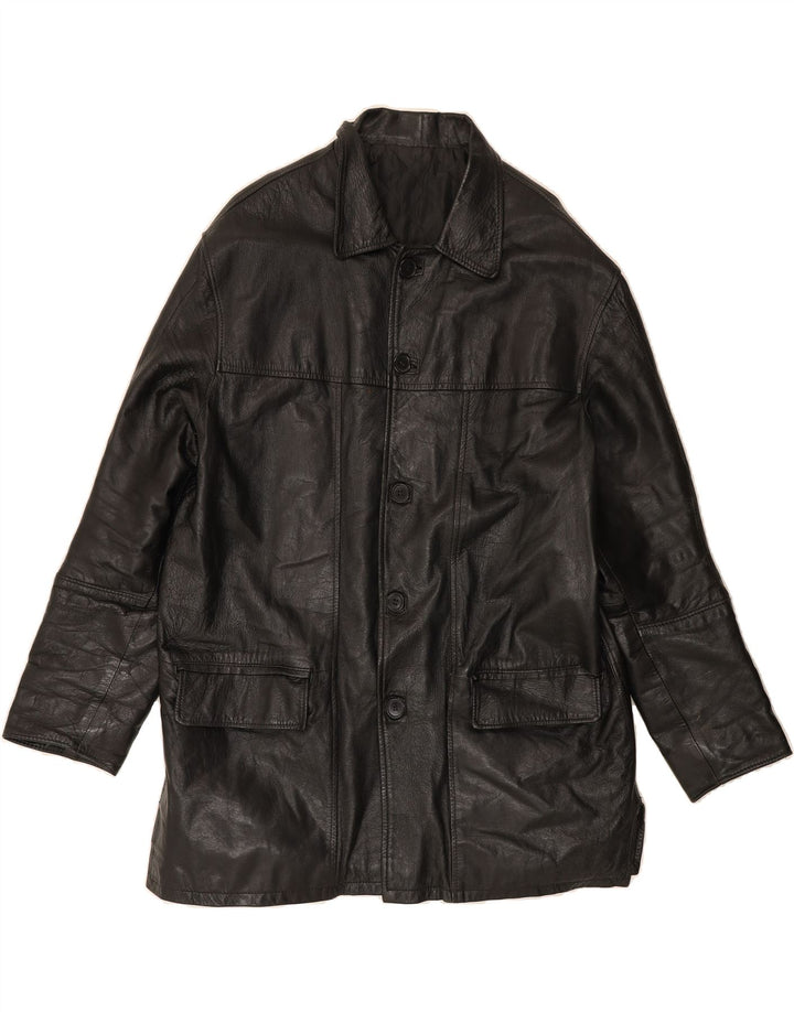 SENSO UNICO Mens Leather Coat UK 44 2XL Black Leather Vintage Senso Unico and Second-Hand Senso Unico from Messina Hembry 