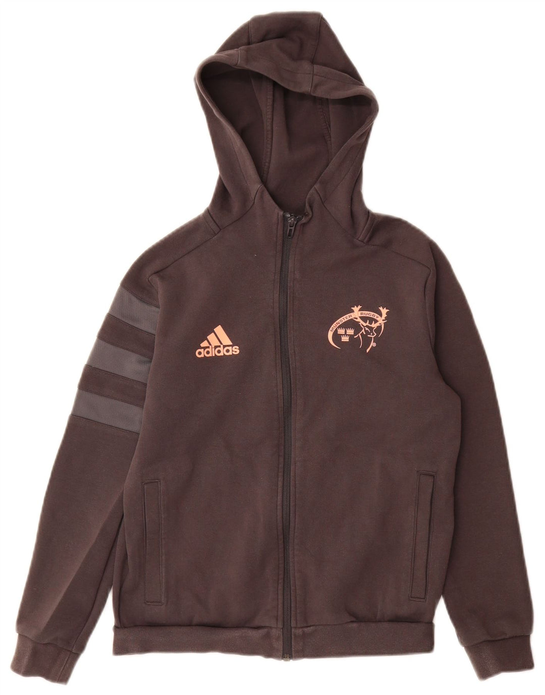ADIDAS Girls Munster Rugby Zip Hoodie πουλόβερ 11-12 ετών γκρι βαμβακερό