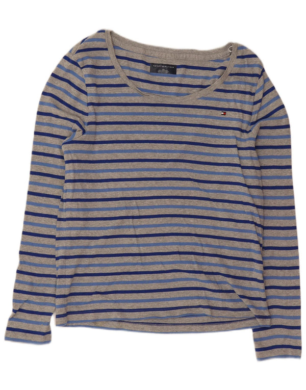 Γυναικείο μπλουζάκι Tommy Hilfiger μακρυμάνικο UK 14 μεγάλο γκρι βαμβακερό ριγέ