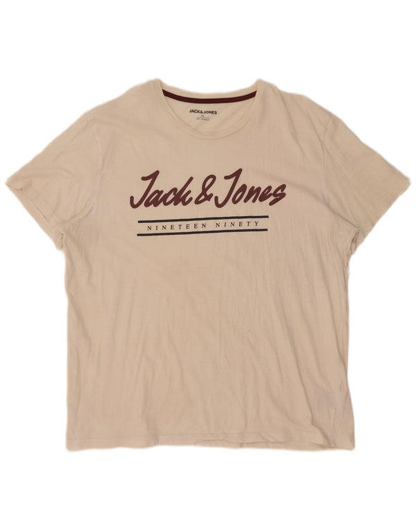 Jack & Jones Ανδρικό γραφικό μπλουζάκι 2XL λευκό βαμβακερό