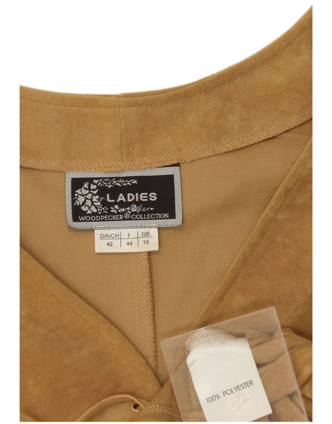 Γυναικείο βελούδινο γιλέκο WOODPECKER UK 16 Large Beige Polyester