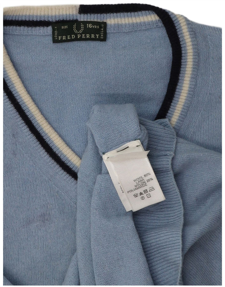 Fred Perry Boys πουλόβερ με λαιμόκοψη με V λαιμόκοψη 15-16 ετών Μπλε μαλλί