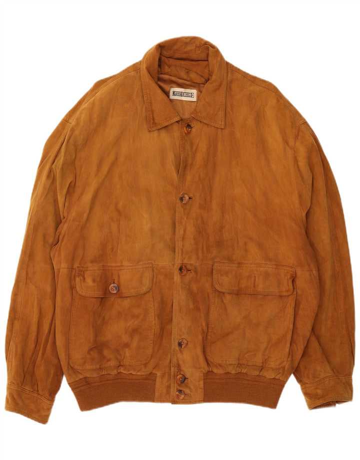 Vintage Ανδρικό Suede Bomber Jacket IT 56 3XL Καφέ Δερμάτινο