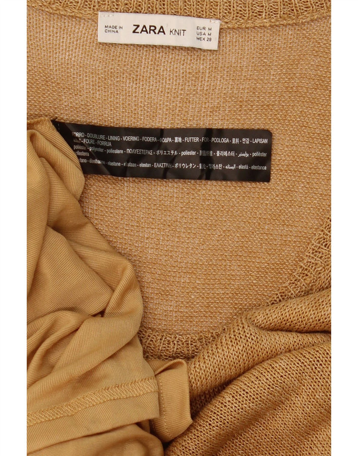 Zara Γυναικείο Maxi Αμάνικο Φόρεμα UK 12 Medium Beige Polyester
