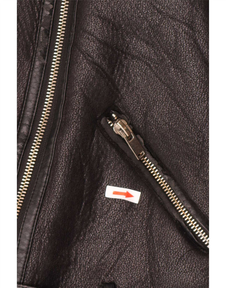 Zara Γυναικείο Faux Leather Sherpa Jacket UK 14 Medium Μαύρο Πολυουρεθάνη
