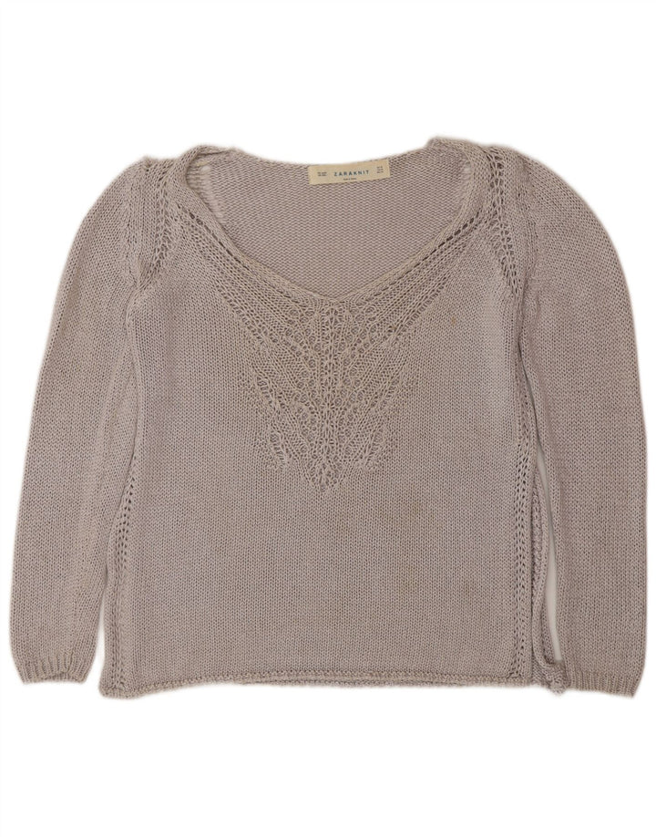 Zara Γυναικείο πουλόβερ με V λαιμόκοψη UK 14 Medium Grey
