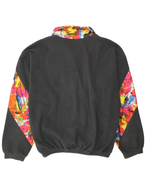 VINTAGE Ανδρικό κουμπιά λαιμό Fleece Jumper XL Grey Colourblock Πολυεστέρας