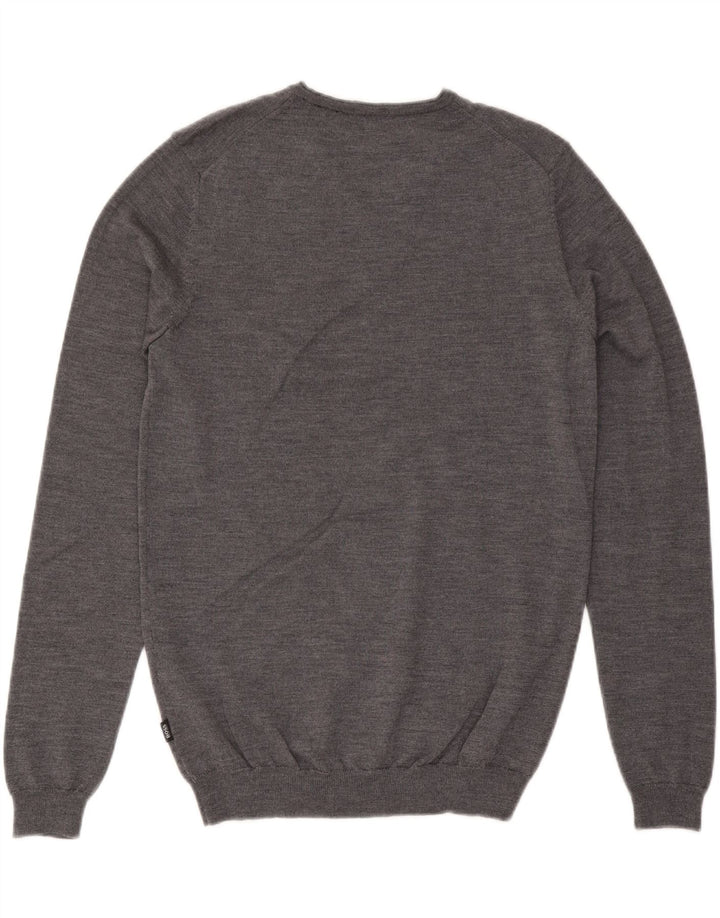 Ανδρικό πουλόβερ Hugo Boss Slim Fit Jumper με λαιμόκοψη με μεσαίο γκρι μαλλί