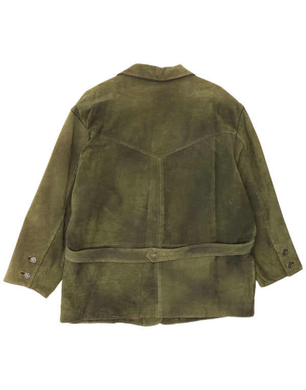 Vintage Γυναικείο Μπουφάν με 3 κουμπιά Suede Blazer EU 50 3XL Πράσινο δέρμα