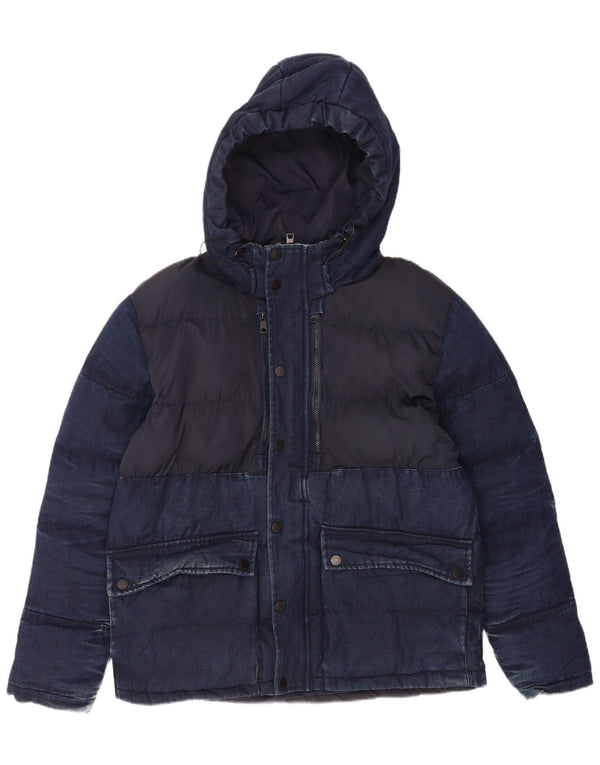 Zara Ανδρικό μπουφάν με κουκούλα UK 42 XL Navy Blue Cotton