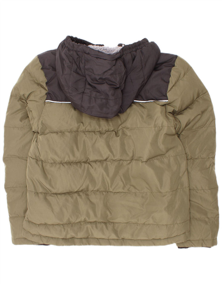Eddie Bauer Boys Hooded Jacket 7-8 Years Small Khaki Colourblock