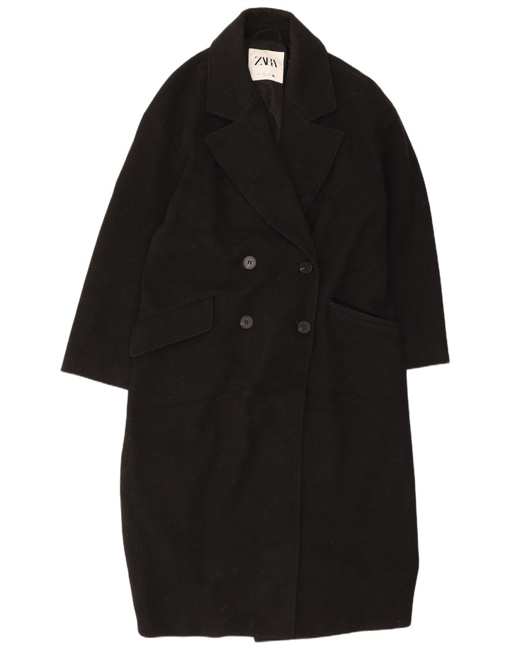 Zara Γυναικείο Παλτό με διπλό στήθος UK 10 Small Black Polyester