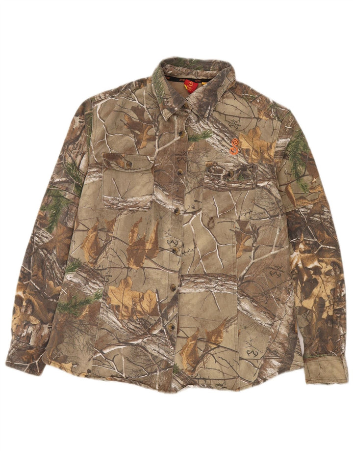 VINTAGE Γυναικείο πουκάμισο με αφηρημένο σχέδιο UK 16 μεγάλο χακί βαμβακερό