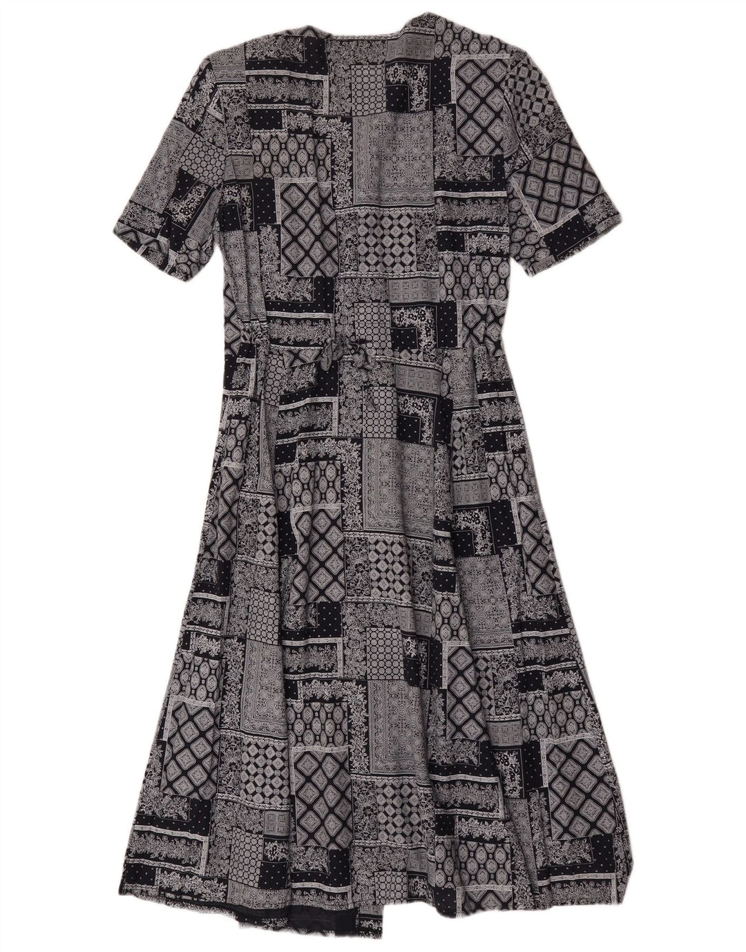 Vintage γυναικείο φόρεμα A-Line UK 14 Medium Grey Patchwork