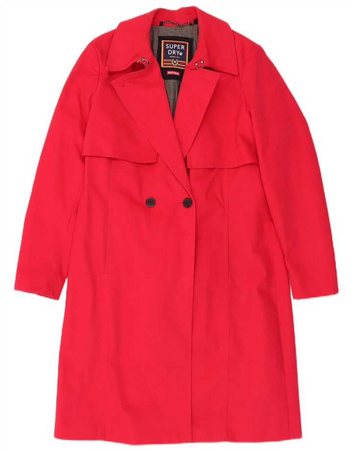 SUPERDRY Womens Trench Coat UK 14 Large Red Cotton