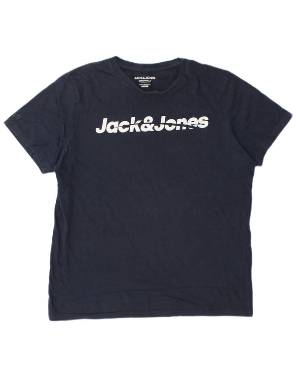 Jack & Jones Ανδρικό μπλουζάκι με κανονική εφαρμογή γραφικό μπλουζάκι μεγάλο μπλε ναυτικό βαμβακερό