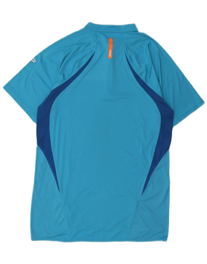 ASICS Mens Zip Neck T-Shirt Top XL Blue Colourblock Polyester