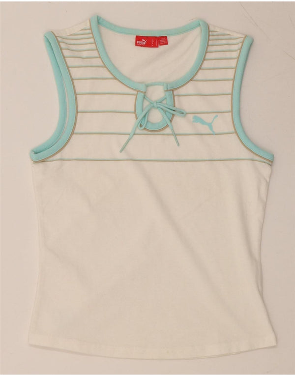 Γυναικείο γραφικό γιλέκο PUMA UK 12 μεσαίο λευκό ριγέ