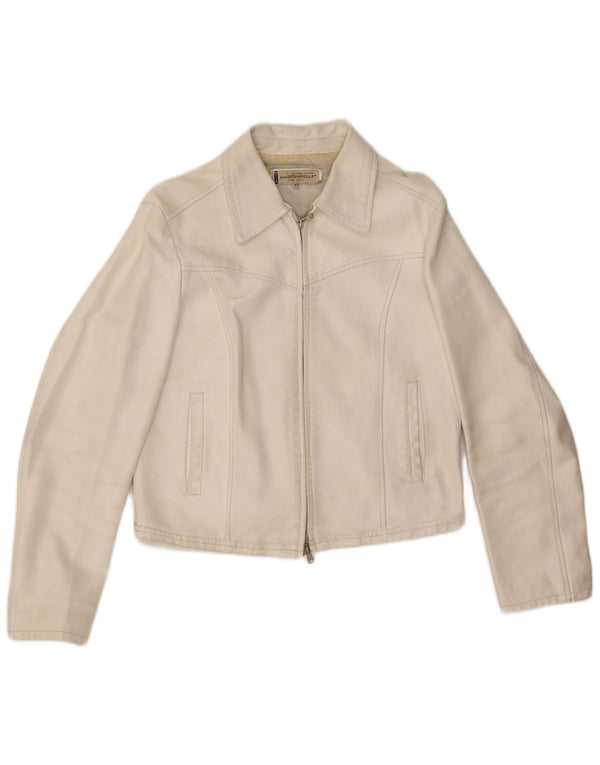 Masterpelle Γυναικείο Crop Δερμάτινο Μπουφάν IT 48 XL Λευκό Δερμάτινο