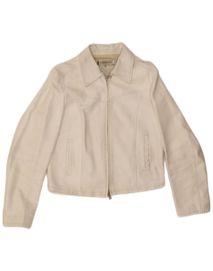 Masterpelle Γυναικείο Crop Δερμάτινο Μπουφάν IT 48 XL Λευκό Δερμάτινο