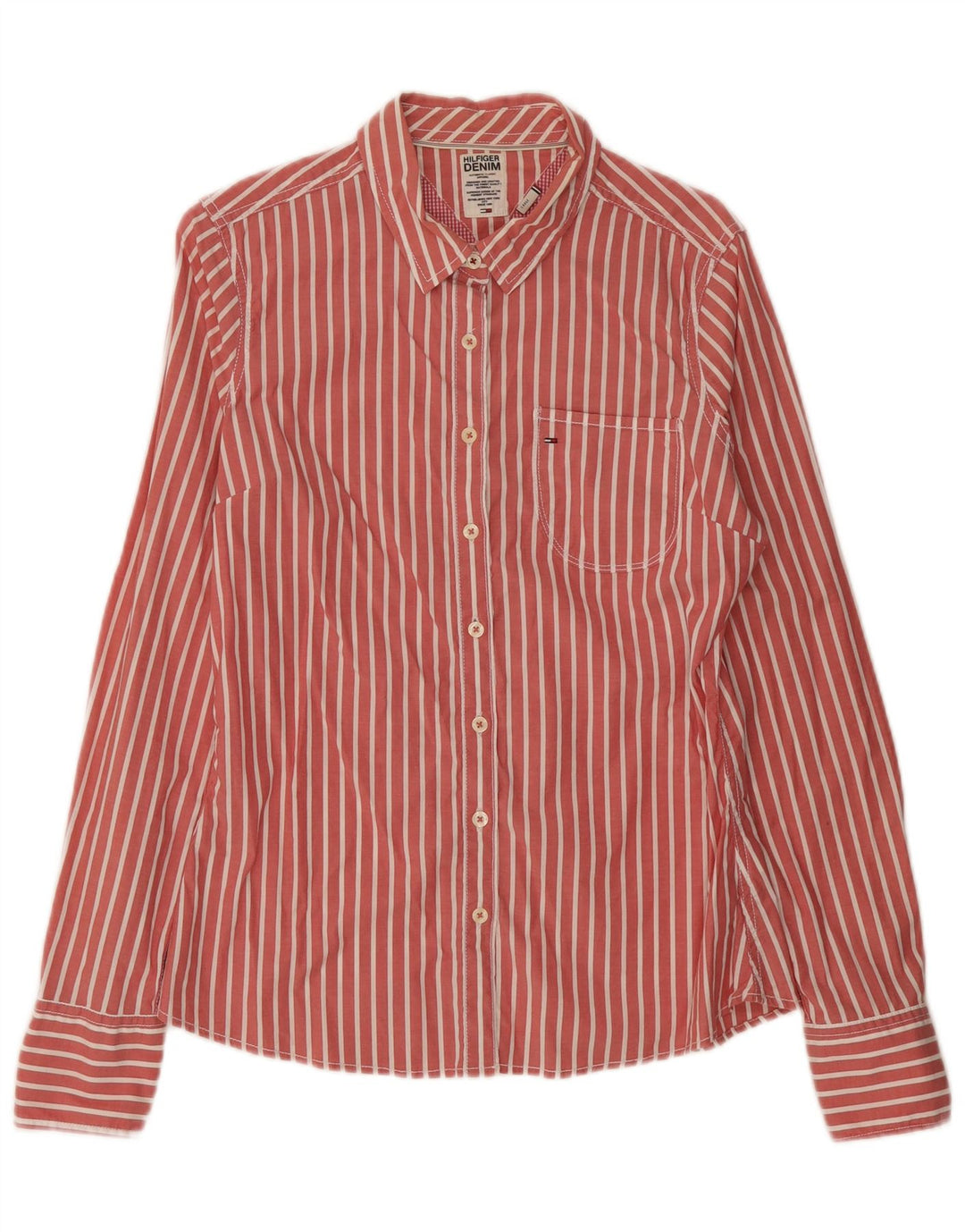Tommy Hilfiger Mens Shirt Large Red Striped Cotton