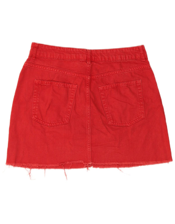 Topshop Γυναικεία Μίνι Τζιν Φούστα UK 12 Medium W28 Κόκκινη Βαμβακερή