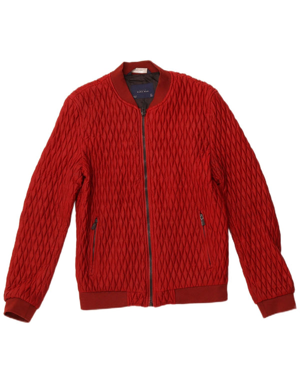 Zara Ανδρικό καπιτονέ Bomber Jacket UK 40 Large Red Polyester