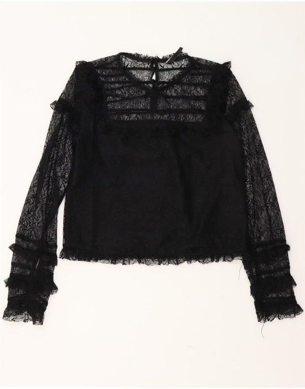 Zara Γυναικεία Trafaluc Crop μακρυμάνικη μπλούζα UK 12 Medium Black Floral