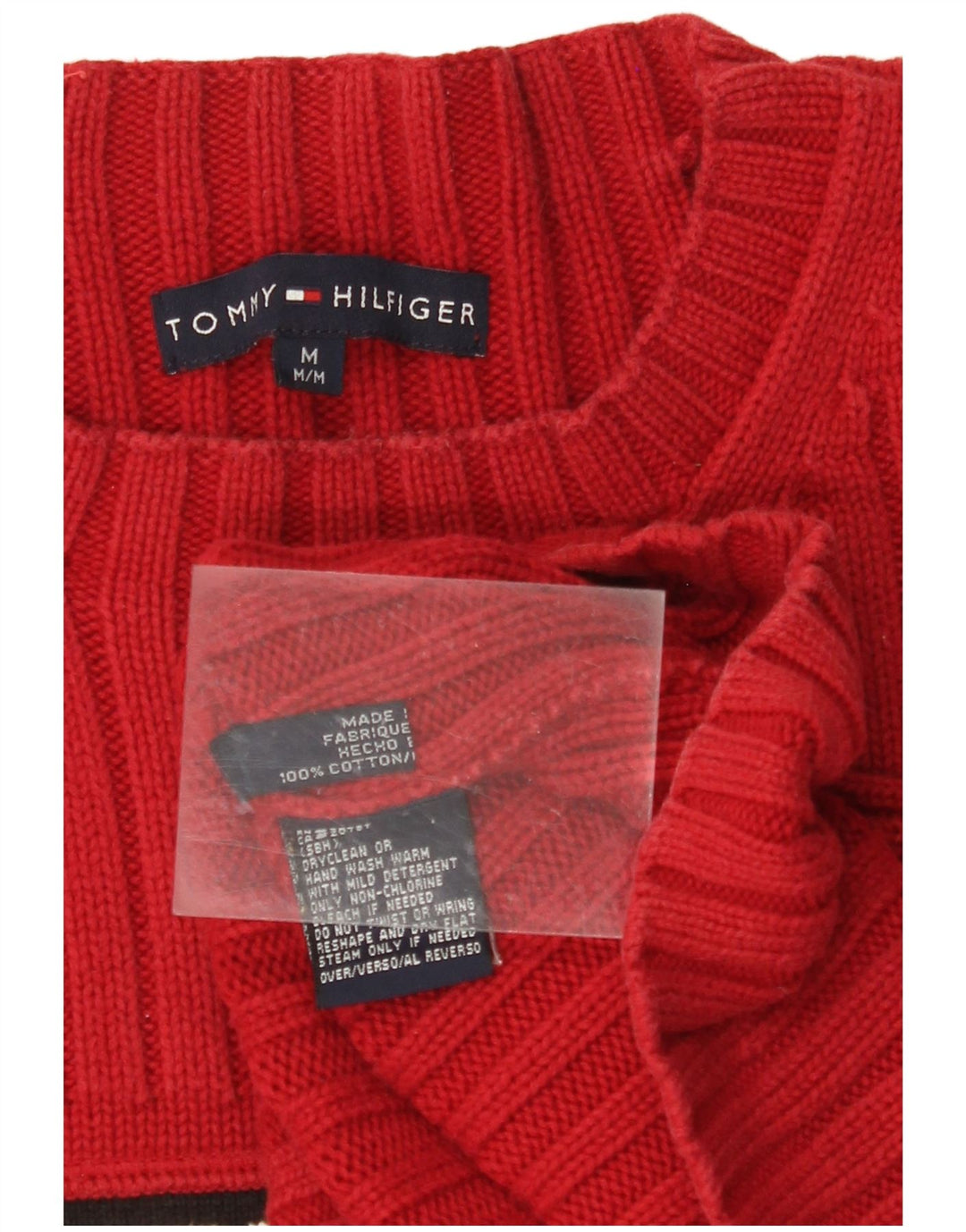 TOMMY HILFIGER Γυναικείο γραφικό πουλόβερ με λαιμόκοψη UK 14 Μεσαίο κόκκινο