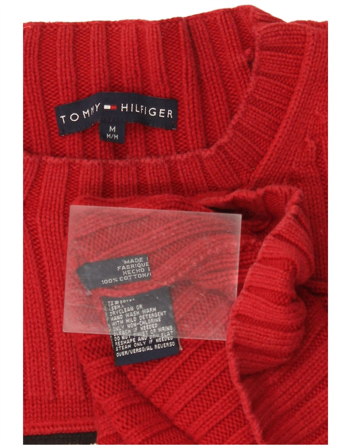TOMMY HILFIGER Γυναικείο γραφικό πουλόβερ με λαιμόκοψη UK 14 Μεσαίο κόκκινο