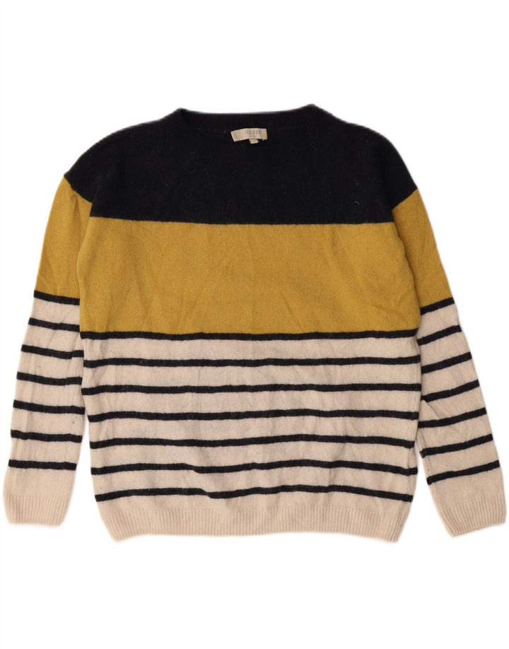 HOBBS γυναικείο πουλόβερ με λαιμόκαυστο UK 10 Μικρό κίτρινο ριγέ μαλλί