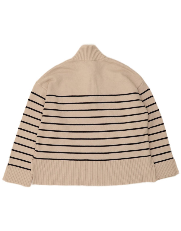 Zara γυναικείο πουλόβερ με φερμουάρ UK 10 Small Beige ριγέ