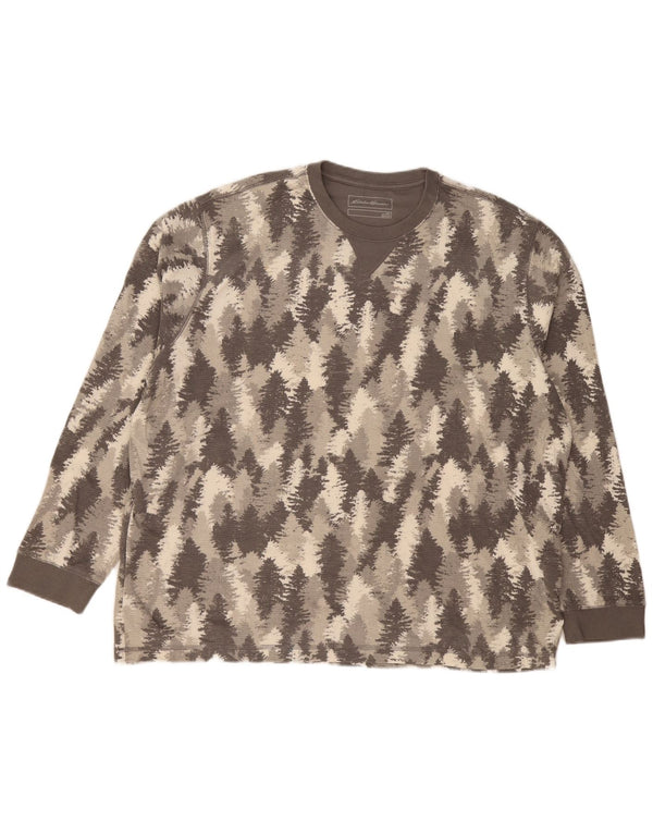 EDDIE BAUER Mens Abstract Pattern Top Long Sleeve 2XL Grey Cotton